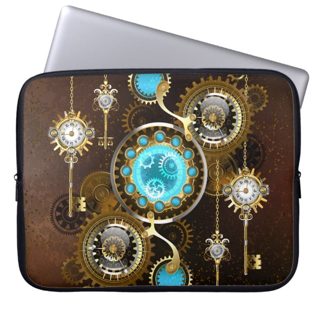 Steampunk Rusty Background med Turquise Lenses Laptop Fodral (Framsidan)