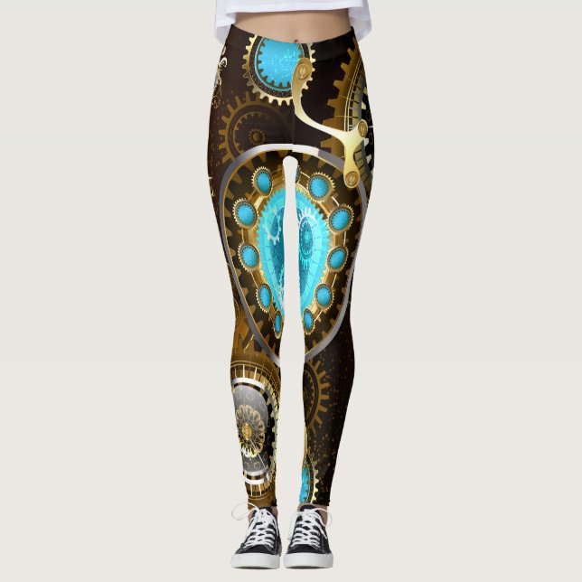 Steampunk Rusty Background med Turquise Lenses Leggings (Framsida)