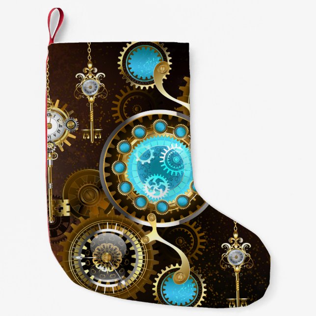 Steampunk Rusty Background med Turquise Lenses Liten Julstrumpa (Framsidan)