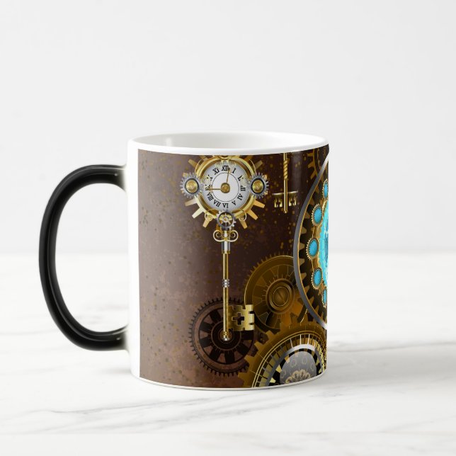Steampunk Rusty Background med Turquise Lenses Magisk Mugg (Vänster)