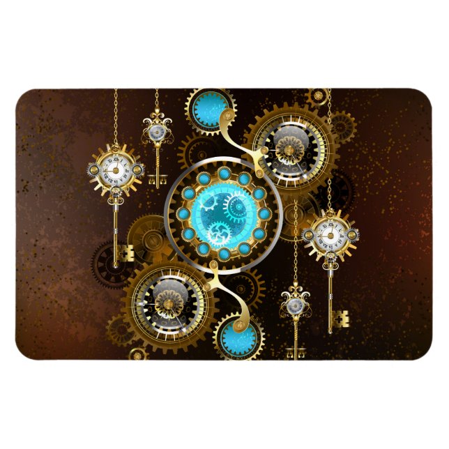 Steampunk Rusty Background med Turquise Lenses Magnet (Horisontell)