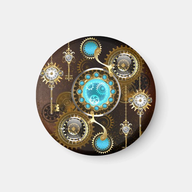 Steampunk Rusty Background med Turquise Lenses Magnet (Framsidan)
