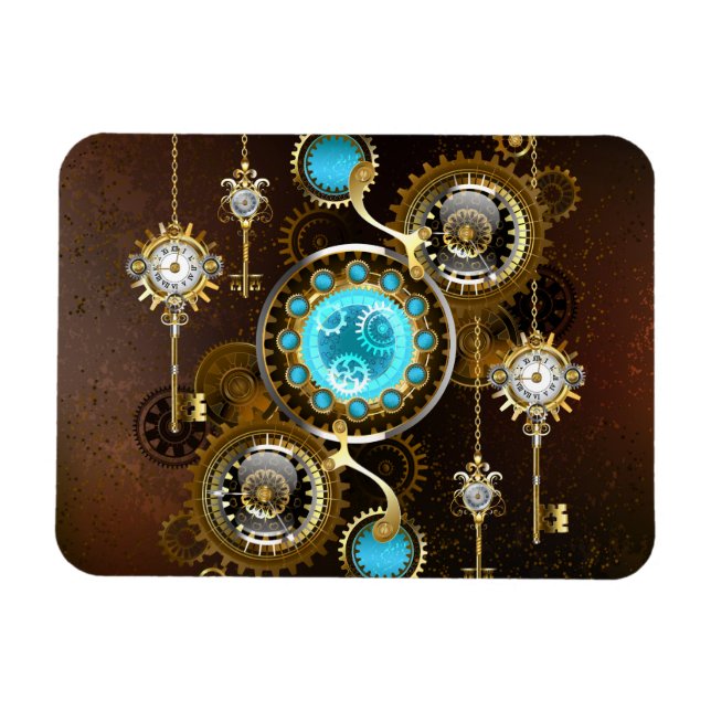 Steampunk Rusty Background med Turquise Lenses Magnet (Horisontell)