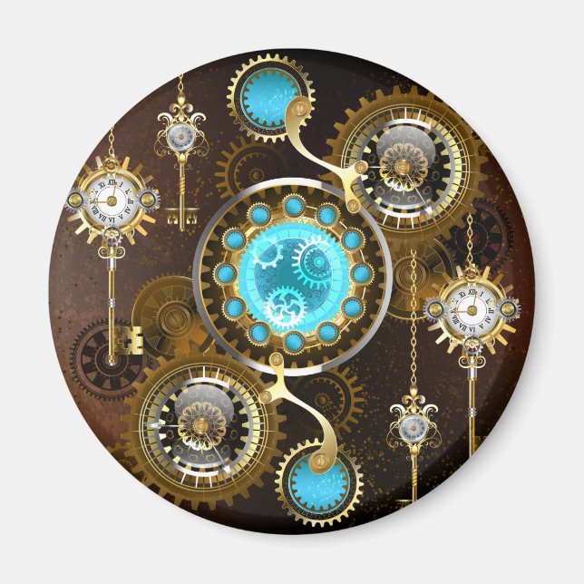 Steampunk Rusty Background med Turquise Lenses Magnet (Framsidan)