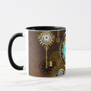 Steampunk Rusty Background med Turquise Lenses Mugg