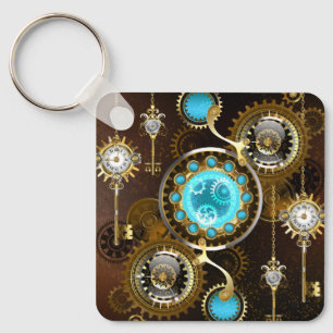 Steampunk Rusty Background med Turquise Lenses Nyckelring