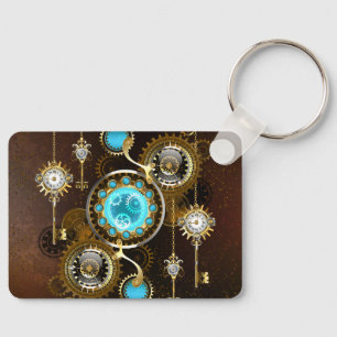 Steampunk Rusty Background med Turquise Lenses Nyckelring