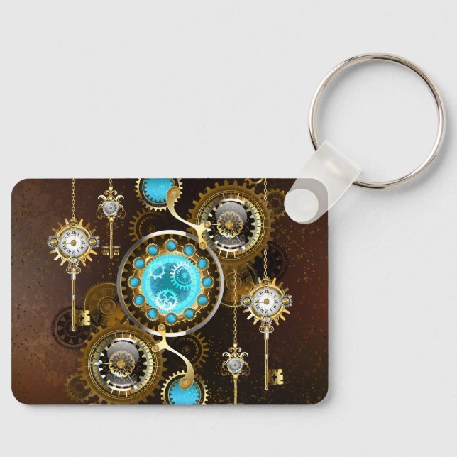 Steampunk Rusty Background med Turquise Lenses Nyckelring (Framsida)