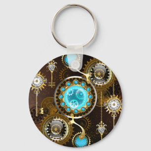 Steampunk Rusty Background med Turquise Lenses Nyckelring
