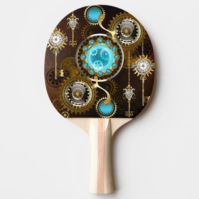 Steampunk Rusty Background med Turquise Lenses Pingisracket (Framsidan)