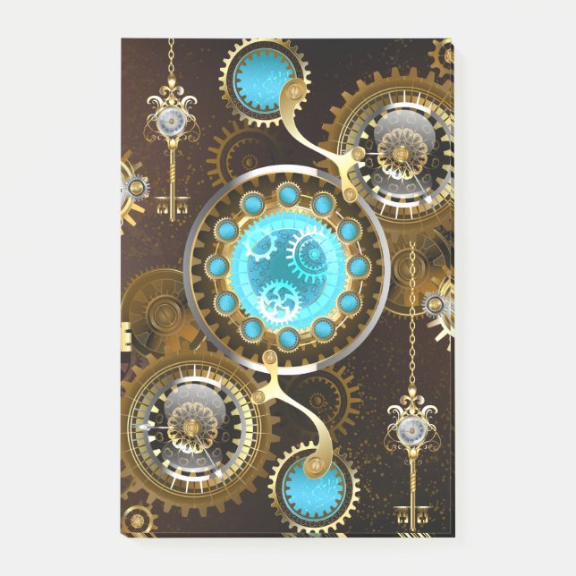 Steampunk Rusty Background med Turquise Lenses Post-it Block (Framsida)