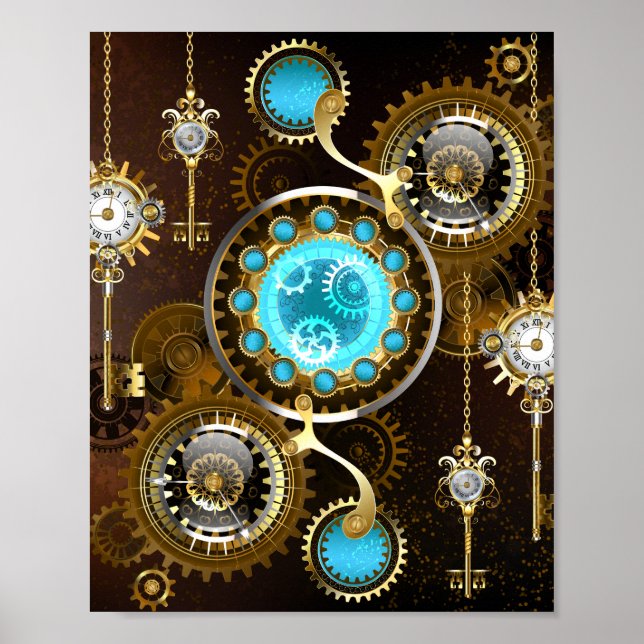 Steampunk Rusty Background med Turquise Lenses Poster (Framsidan)