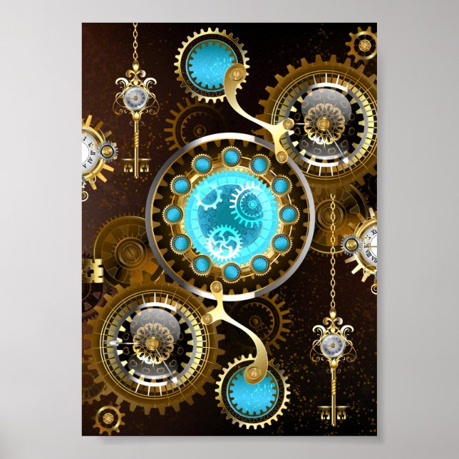 Steampunk Rusty Background med Turquise Lenses Poster (Framsidan)