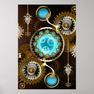 Steampunk Rusty Background med Turquise Lenses Poster