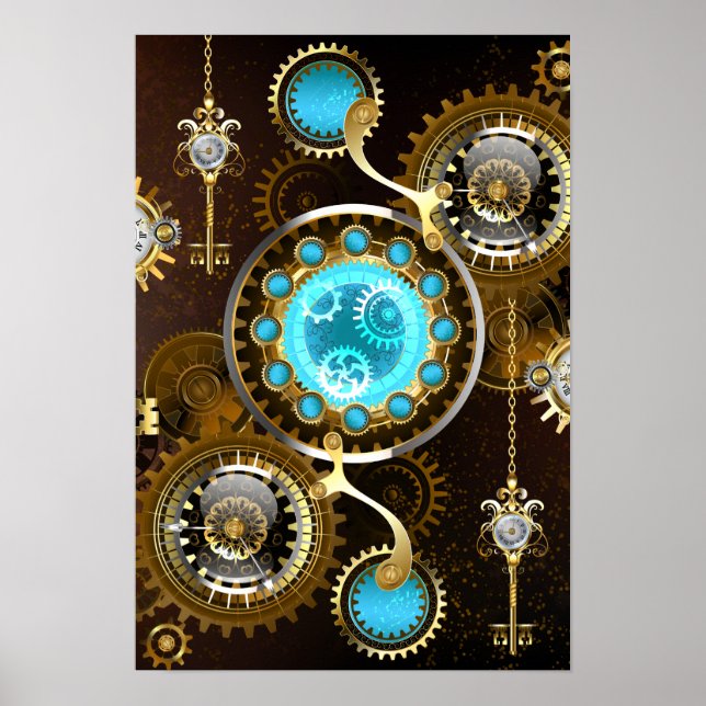 Steampunk Rusty Background med Turquise Lenses Poster (Framsidan)