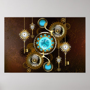 Steampunk Rusty Background med Turquise Lenses Poster