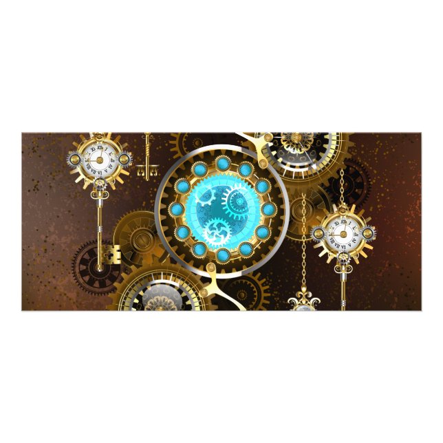 Steampunk Rusty Background med Turquise Lenses Reklamkort (Framsidan)