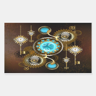 Steampunk Rusty Background med Turquise Lenses Rektangulärt Klistermärke