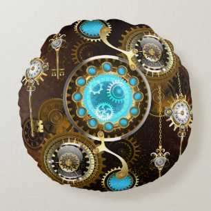 Steampunk Rusty Background med Turquise Lenses Rund Kudde