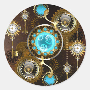 Steampunk Rusty Background med Turquise Lenses Runt Klistermärke