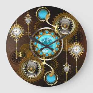 Steampunk Rusty Background med Turquise Lenses Stor Klocka