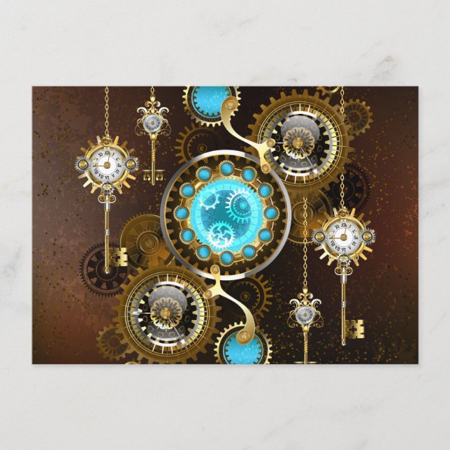 Steampunk Rusty Background med Turquise Lenses Tilläggskort (Framsida)