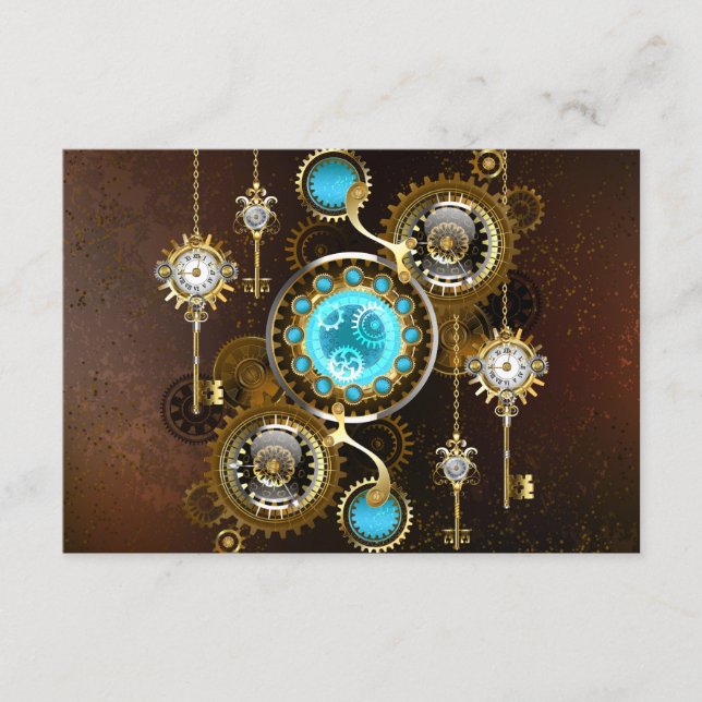Steampunk Rusty Background med Turquise Lenses Tilläggskort (Framsida)