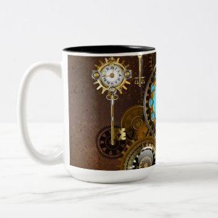Steampunk Rusty Background med Turquise Lenses Två-Tonad Mugg