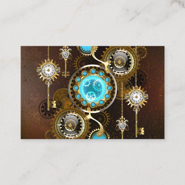 Steampunk Rusty Background med Turquise Lenses Visitkort (Framsida)