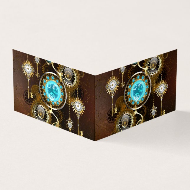 Steampunk Rusty Background med Turquise Lenses Visitkort (Utsida)