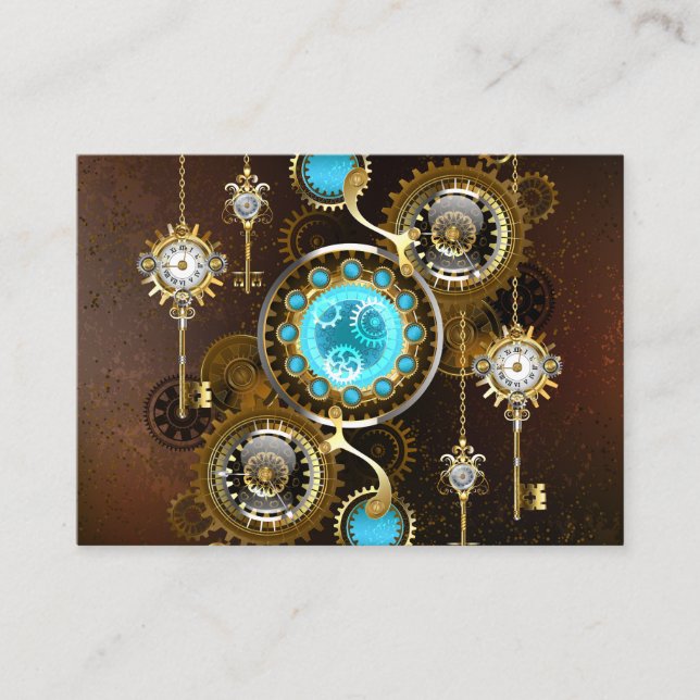 Steampunk Rusty Background med Turquise Lenses Visitkort (Framsida)