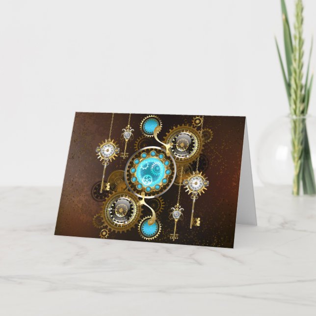 Steampunk Rusty Background with Turquoise Lenses Anteckningskort (Framsida)