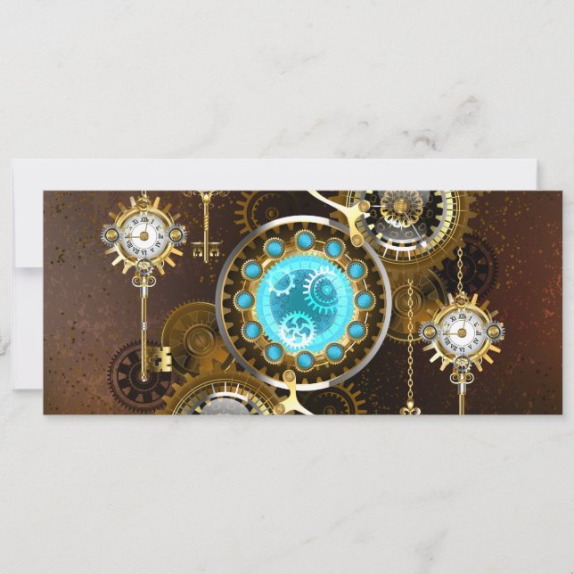 Steampunk Rusty Background with Turquoise Lenses Kort (Framsida)