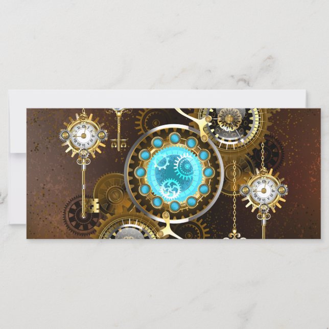 Steampunk Rusty Background with Turquoise Lenses Kort (Framsida)