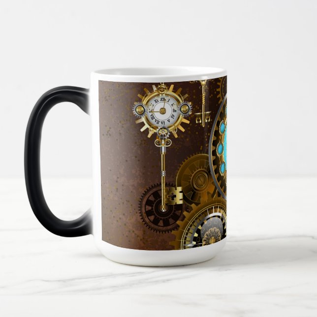 Steampunk Rusty Background with Turquoise Lenses Magisk Mugg (Vänster)