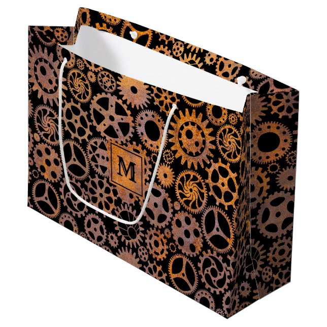 Steampunk Rusty Gears Anpassningsbar Monogram Bloc (Framsidan Vinklad)