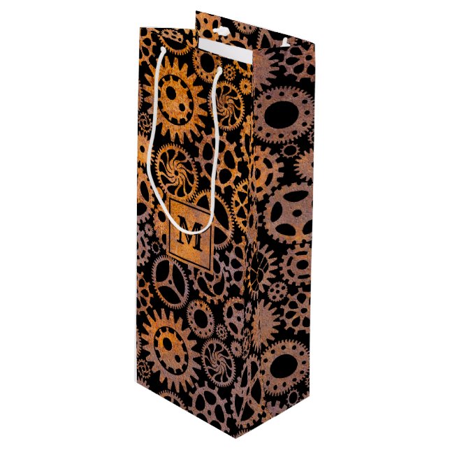 Steampunk Rusty Gears Anpassningsbar Monogram Bloc (Framsidan Vinklad)