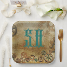 Steampunk Rusty Gears Birthday Age Pappra Tallrika