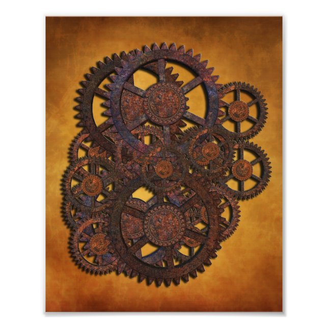 Steampunk Rusty Gears Fototryck (Framsidan)