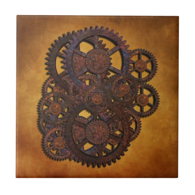 Steampunk Rusty Gears Kakelplatta (Framsidan)