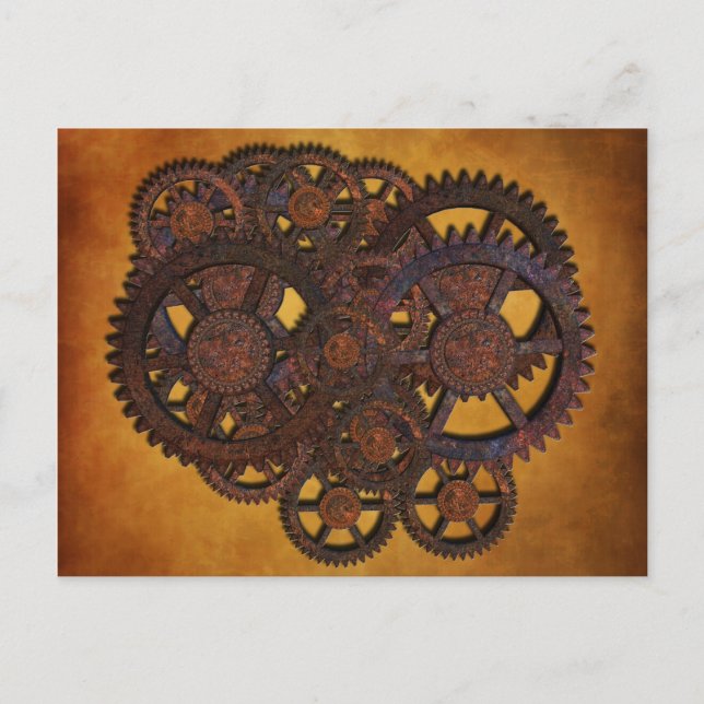 Steampunk Rusty Gears Vykort (Framsida)