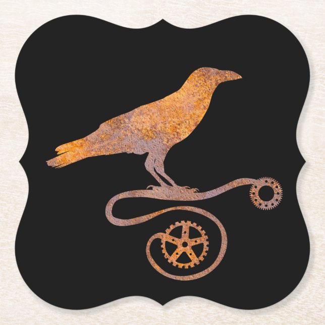 Steampunk Rusty Kråka och växlar Underlägg Papper (Framsida)