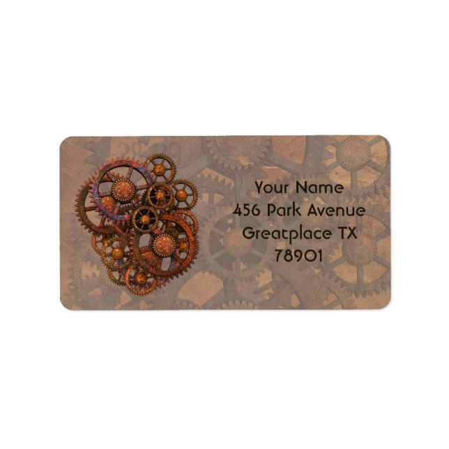 Steampunk Rusty Metall-redskap med skuggor Adressetikett (Framsidan)