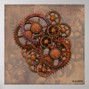 Steampunk Rusty Metall-redskap med skuggor Poster