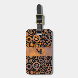 Steampunk Rusty Steel Gears Anpassningsbar Monogra Bagagebricka