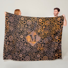 Steampunk Rusty Steel Gears Anpassningsbar Monogra Fleecefilt