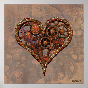 Steampunk Rusty Vintage Heart från Metall-växlar Poster