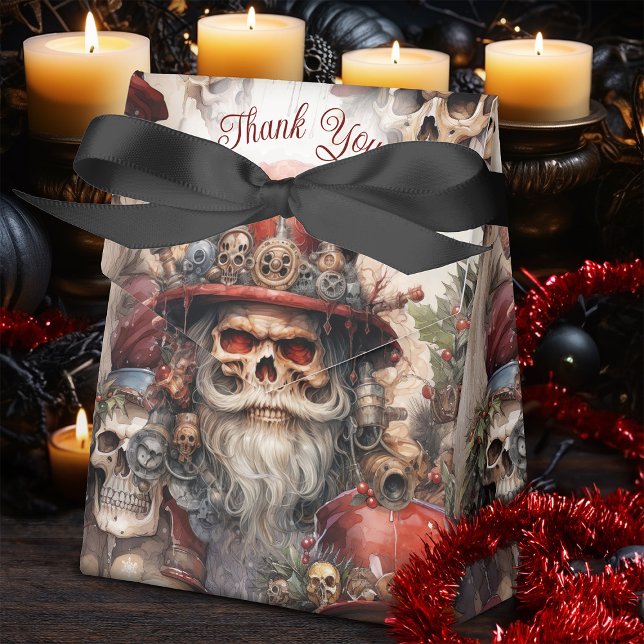 Steampunk Santa Skull Red Top hat Gothmas Gothic Presentaskar (Stir up some santa fun with this Steampunk Santa Favor Box, perfect if you love a bit of the Spooky!)