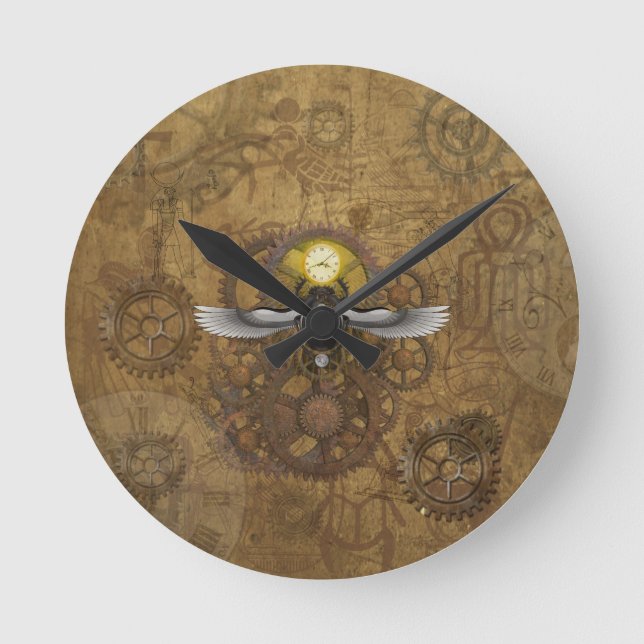 Steampunk Scarab Rund Klocka (Framsida)
