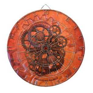 Steampunk Scifi Gears Orange 1800-talet Maskin Darttavla